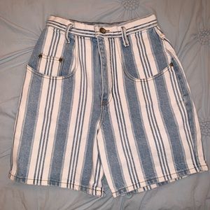 Vintage Blue & White Striped Mom Shorts